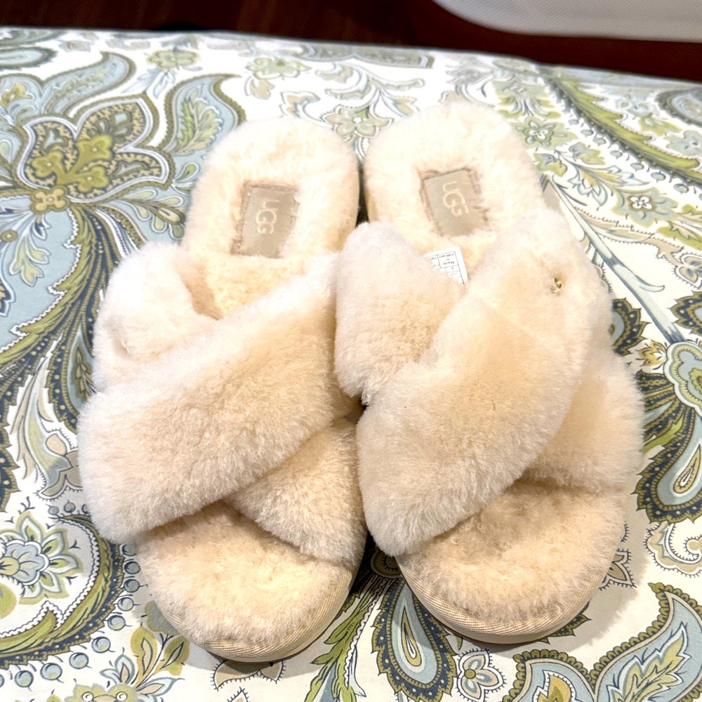 UGG Women's Plush Cream Slippers